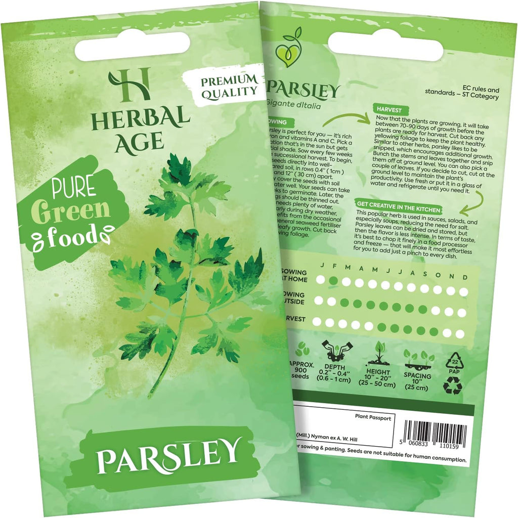 HERBAL AGE Parsley Seeds Plants, Grow Your Own Herb Garden Kit, ~900 Seed Box, Salad Herbs Seeds for Planting UK, Veg Plant Gardening Gift for Men, Women, Kids, Seeds to Plant Outdoor & Indoor