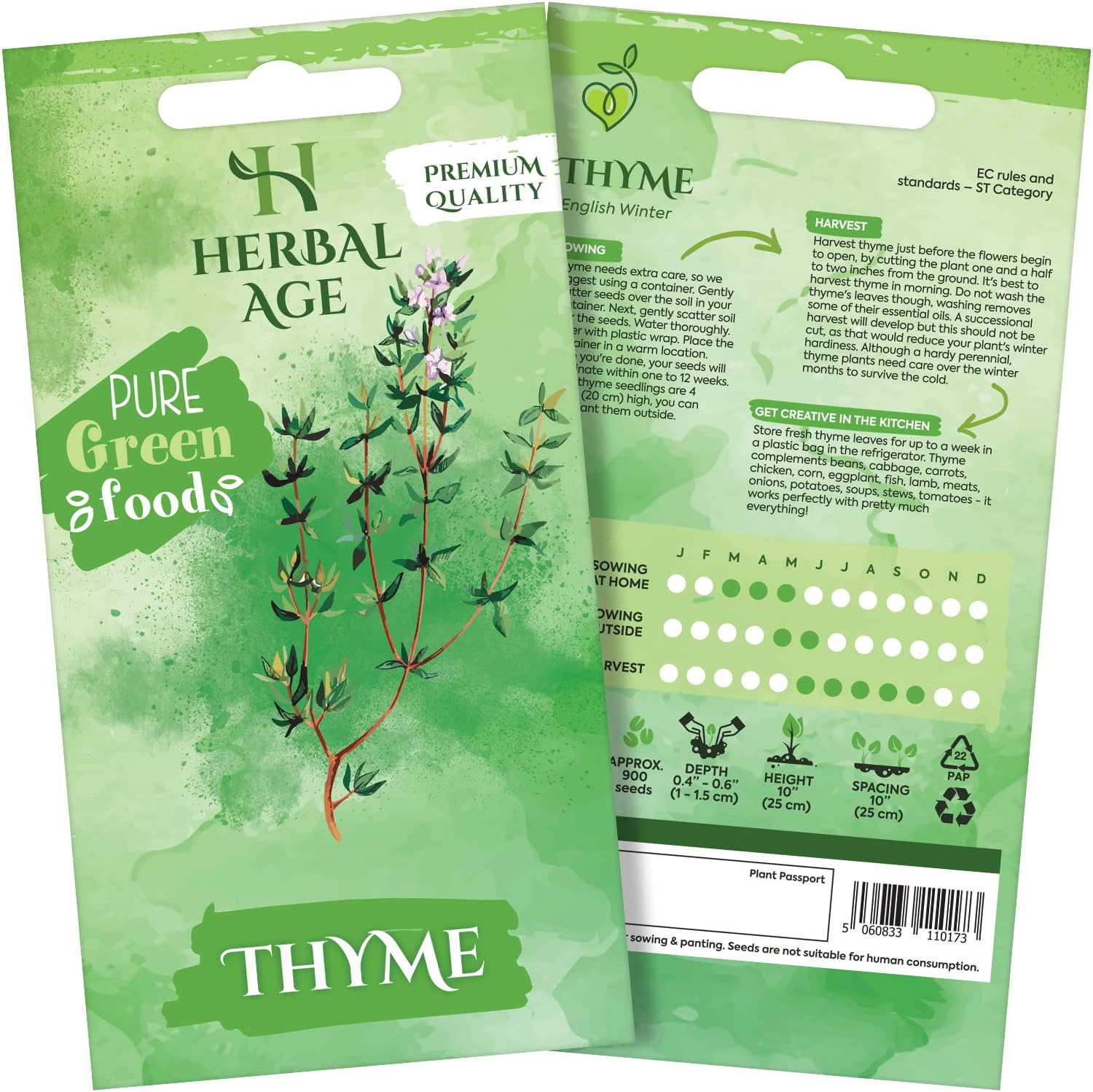 HERBAL AGE Thyme Seeds Plants, Grow Your Own Herb Garden Kit, ~900 Seed Box, Salad Herbs Seeds for Planting UK, Veg Plant Gardening Gift for Men, Women, Kids, Seeds to Plant Outdoor & Indoor