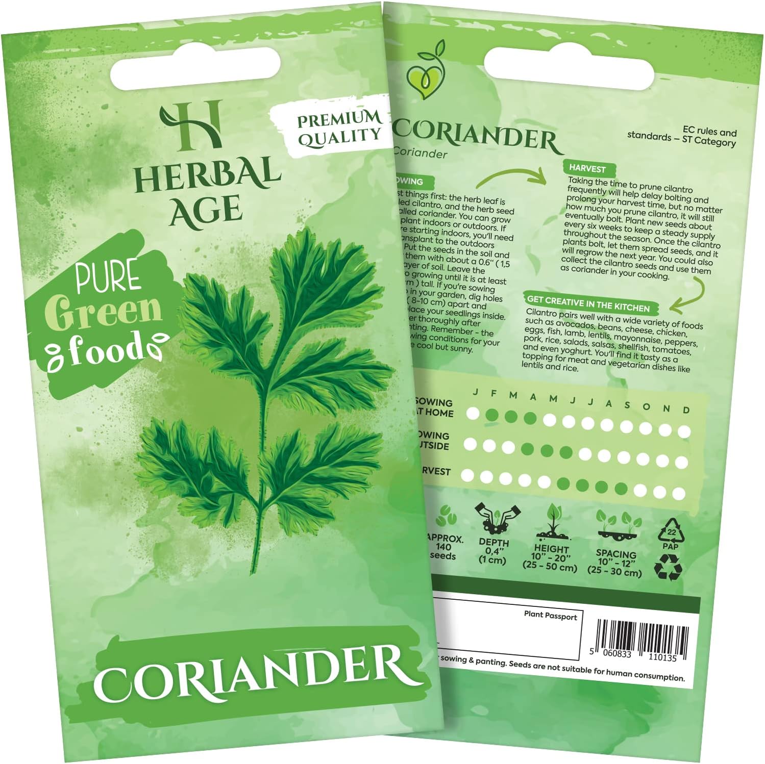 HERBAL AGE Coriander Seeds Plants, Grow Your Own Herb Garden Kit, ~140 Seed Box - Salad Herbs for Planting UK - Veg Plant Gardening Gift for Men, Women, Kids - Seeds to Plant Outdoor & Indoor