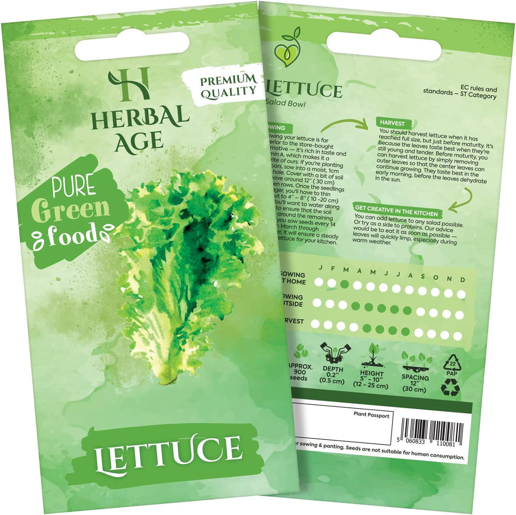 HERBAL AGE Lettuce Seeds Plants, Grow Your Own Herb Garden Kit, ~900 Seed Box, Salad Herbs Seeds for Planting UK, Veg Plant Gardening Gift for Men, Women, Kids, Seeds to Plant Outdoor & Indoor