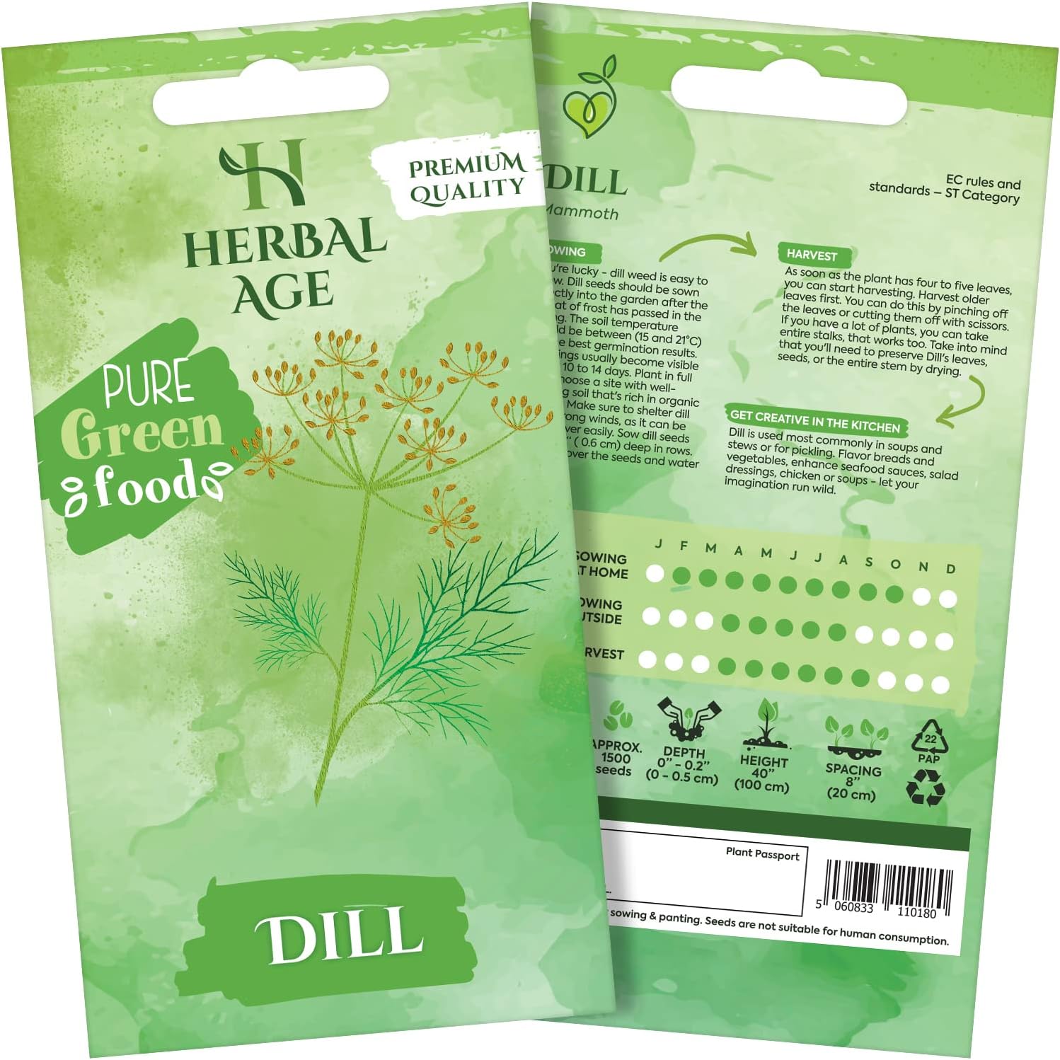 HERBAL AGE Dill Seeds Plants, Grow Your Own Herb Garden Kit, ~500 Seed Box, Salad Herbs Seeds for Planting UK, Veg Plant Gardening Gift for Men, Women, Kids, Seeds to Plant Outdoor & Indoor