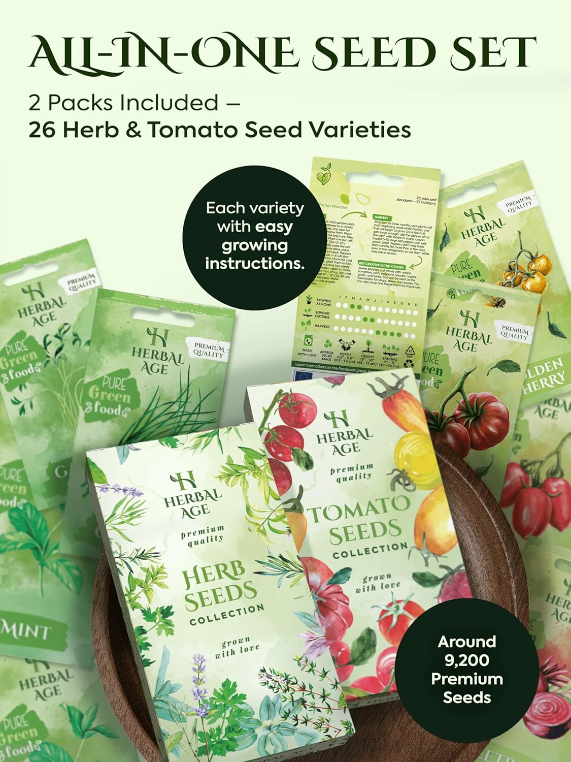 Grow Your Own Herbs & Tomatoes – 26 Plants Varieties of Garden Seeds, 9,200+ Winter Seeds Kit for Planting UK, Allotment & Gardening Gift Ideas – Unusual Christmas Gifts for Women, Men or Couples