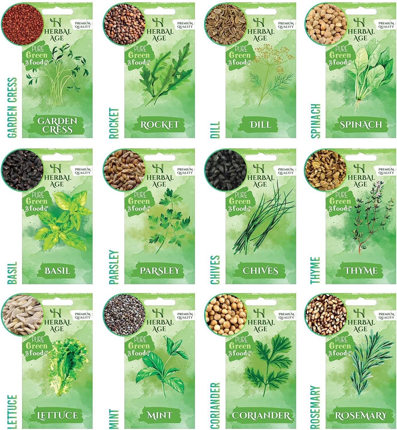 Herbal Age Grow Your Own Herb Garden Kit, 12 Herbs Plants, 8700 Herb Seed Box for Planting UK, Salad Leaves, Basil Seeds, Mint, Cress Seeds, Veg Plant Gardening Gift for Men, Women, Kids