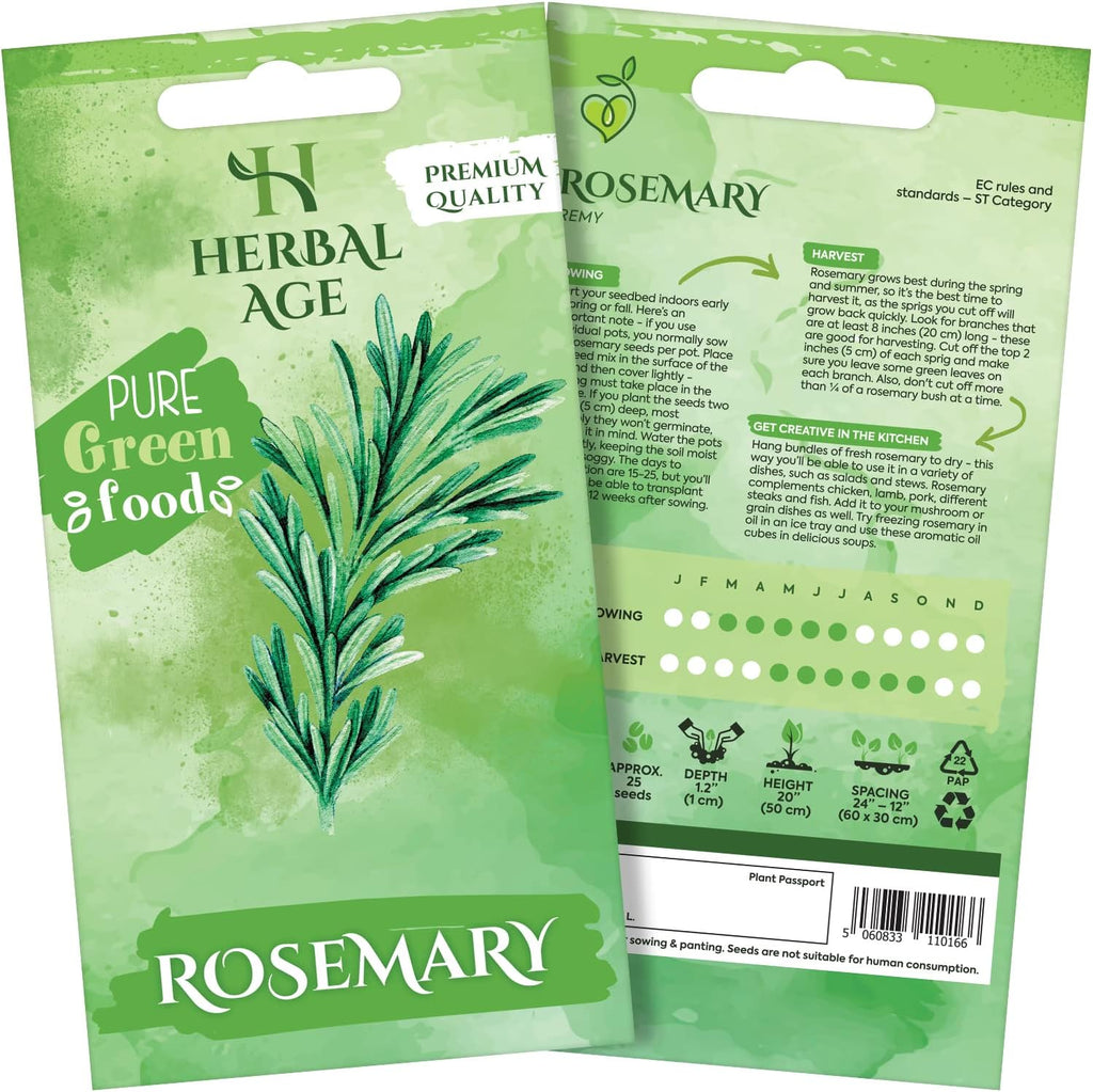 HERBAL AGE Rosemary Seeds Plants, Grow Your Own Herb Garden Kit, ~25 Seed Box, Salad Herbs Seeds for Planting UK, Veg Plant Gardening Gift for Men, Women, Kids, Seeds to Plant Outdoor & Indoor