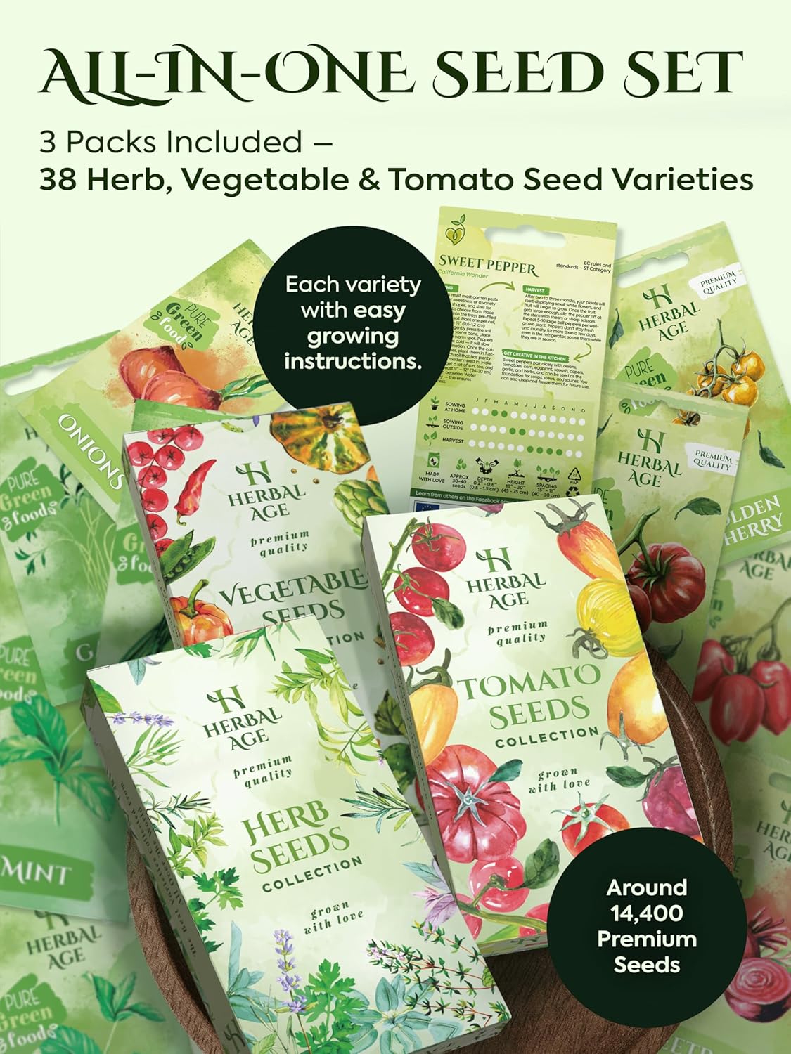 Grow Your Own Herbs, Vegetables & Tomatoes – 38 Plants Varieties of Garden Seeds, 14,400+ Winter Seeds Kit for Planting UK, Allotment & Gardening Gift Ideas – Unusual Christmas Gifts for Women & Men