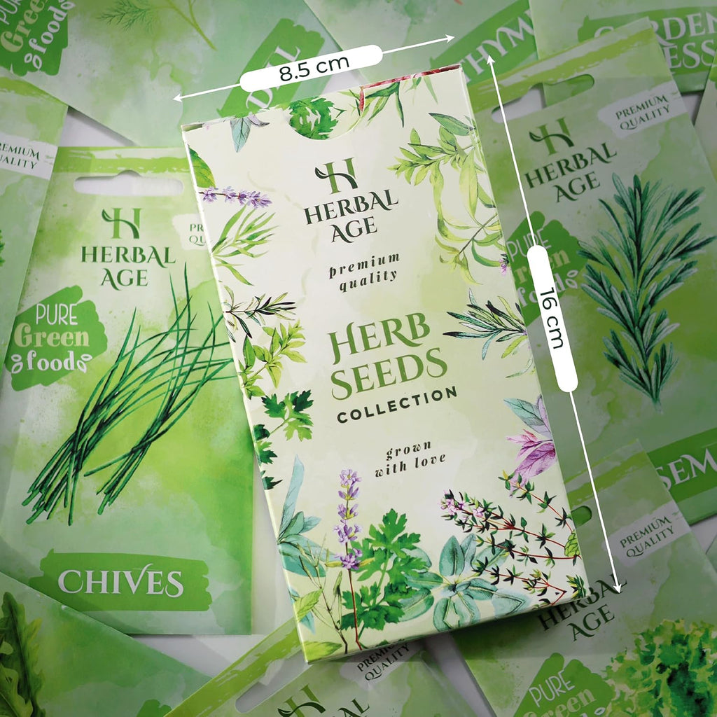 Herbal Age Grow Your Own Herb Garden Kit, 12 Herbs Plants, 8700 Herb Seed Box for Planting UK, Salad Leaves, Basil Seeds, Mint, Cress Seeds, Veg Plant Gardening Gift for Men, Women, Kids