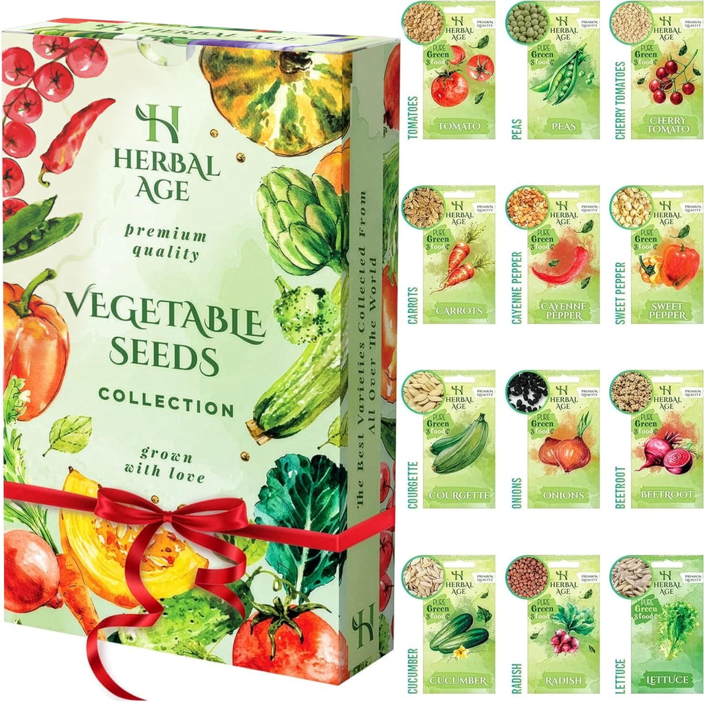 Grow Your Own Kits - 12 Vegetable Plants Seed Box: Courgette, Chilli, Tomato Seeds, 5100 Vegetable Seeds for Planting UK - Unusual Gardening Gifts for Women & Garden Gifts for Men, Allotment Gifts