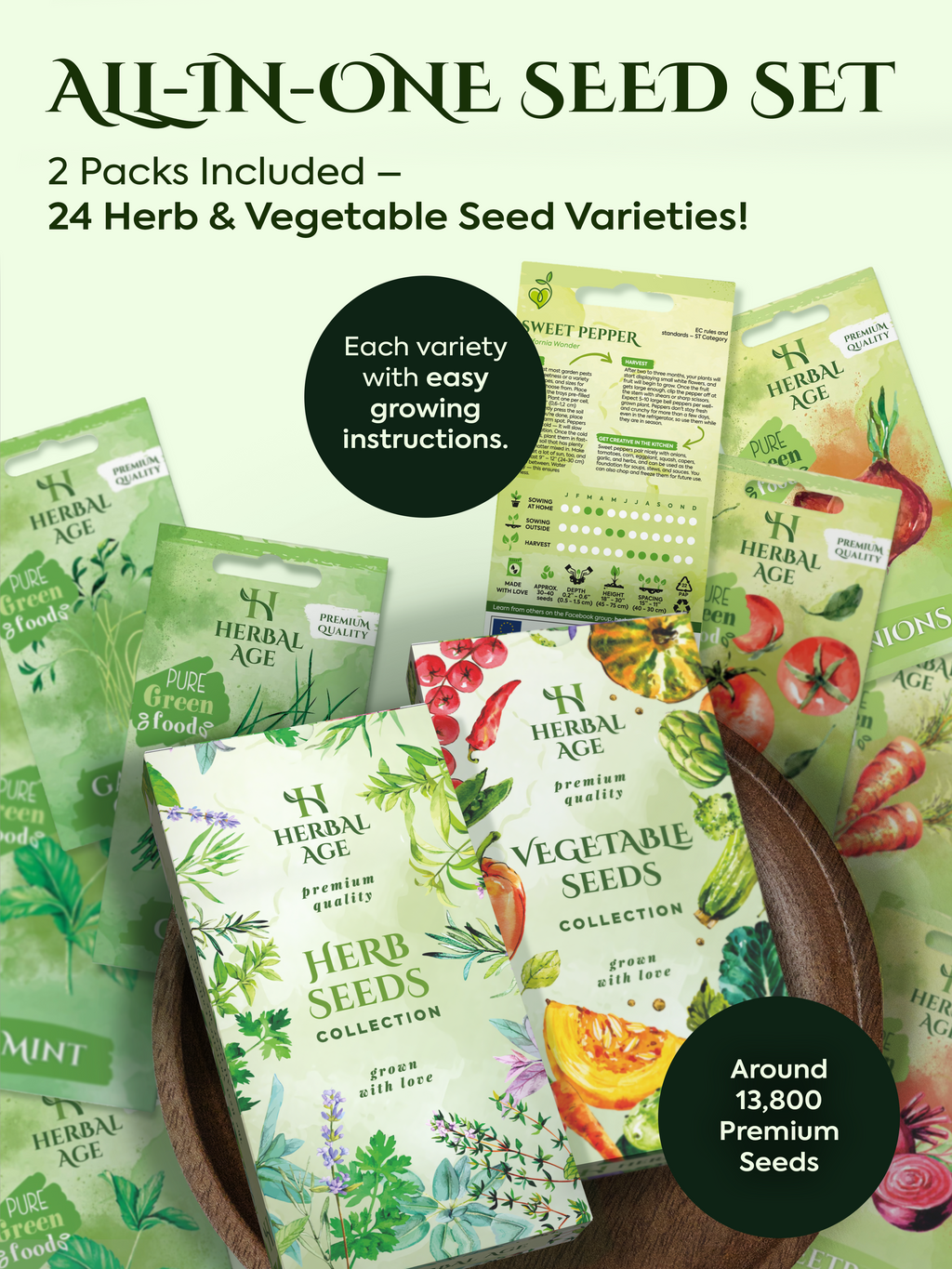 DELUXE 24 VARIETIES – 13,800+ Seed Gift Set | Herb & Veg Growing Kit